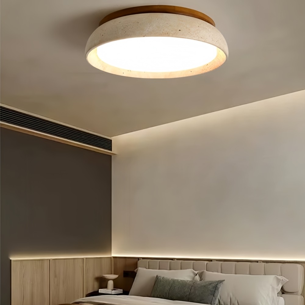 Ronde Travertijn Plafondlamp - Moderne Houten Lamp voor Eetkamer HL1297