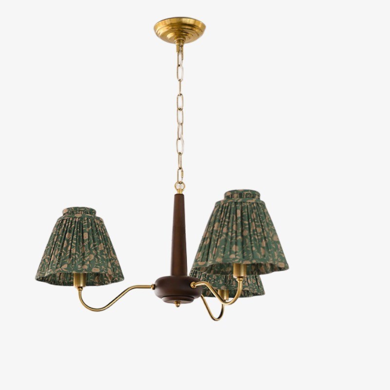 Solmire Rustieke Kroonluchter - Houten Metalen Frame met Stoffen Lampenkappen voor Woonkamer HL3538