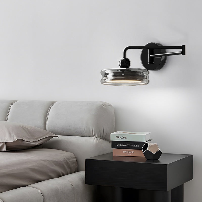 Moderne Scandinavische ronde glazen wandlamp met wiparm en LED-verlichting HL1106