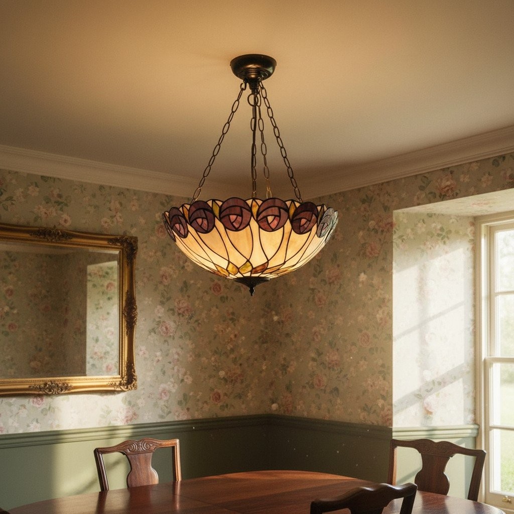 TF Hutchinson Tiffany hanglamp - Omgekeerde kunstglazen verstelbare hanglamp voor thuis HL2097