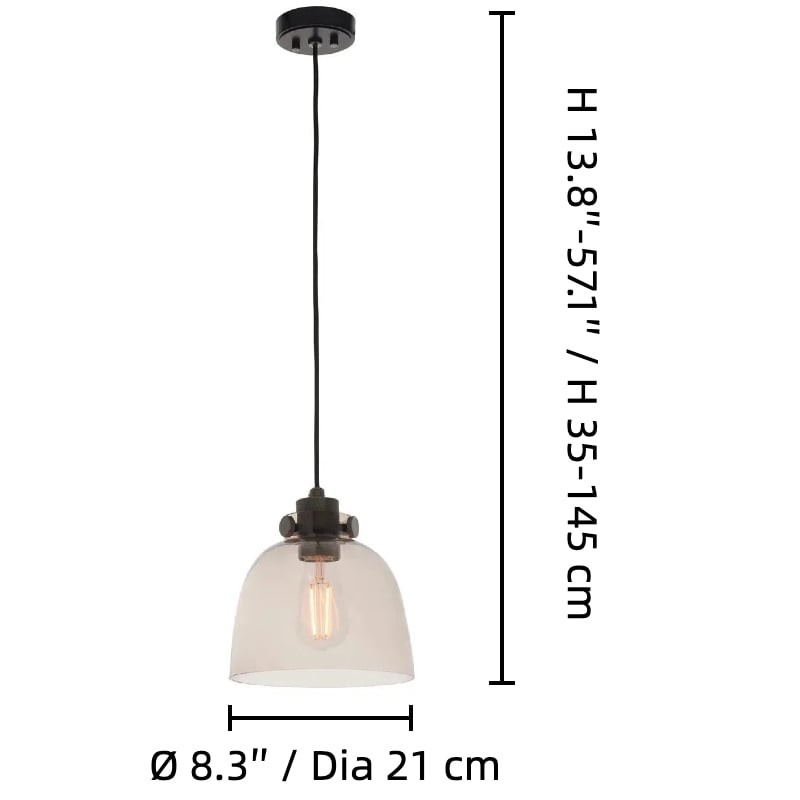 Readium Hanglamp met getint glas - Minimalistische koepelvormige kap, verstelbaar, voor keukeneiland en eetkamer HL2073