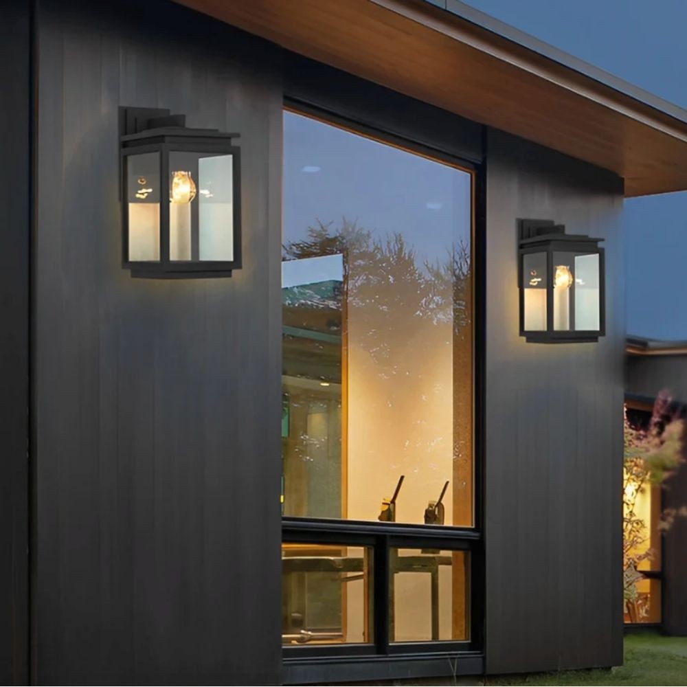Waterdichte Zwarte Rechthoekige Glazen Buiten Wandlamp HL1005