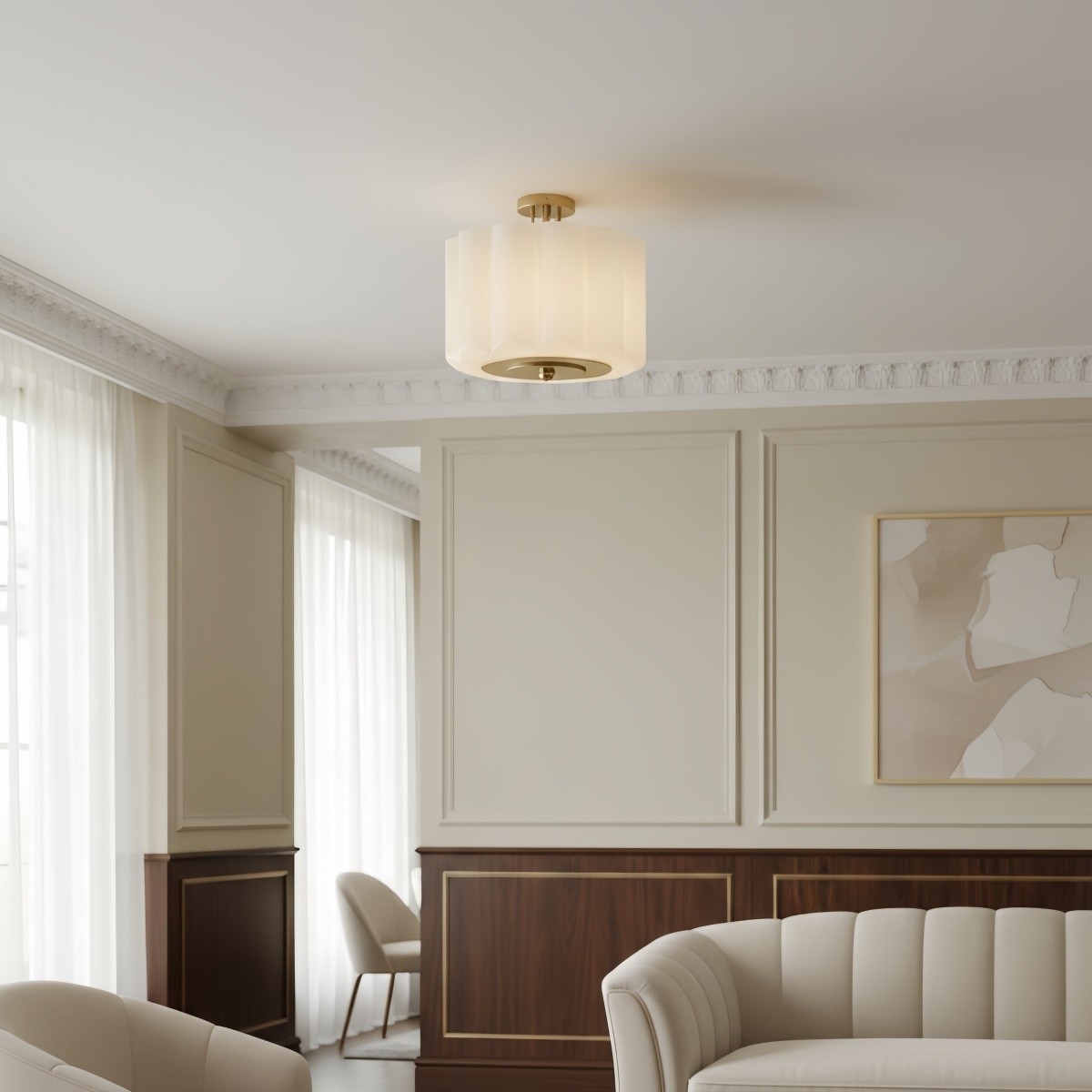 Enoravelo Farmhouse plafondlamp - Glazen kap met geschulpte rand en vintage design voor interieurs HL2418