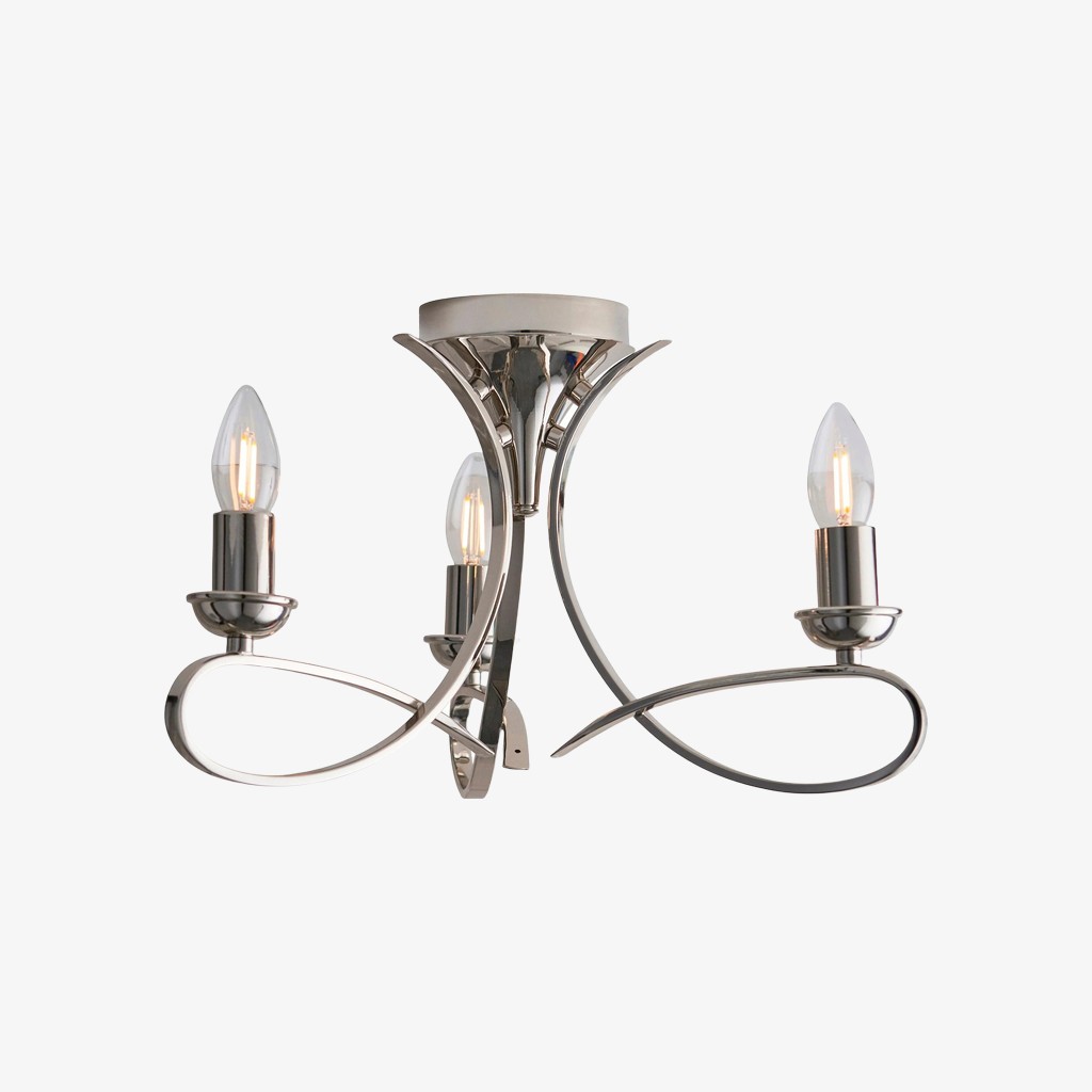 Foline 3-lichts plafondlamp met gebogen armen - gepolijst nikkel, halfverzonken, voor eetkamer of hal HL2227