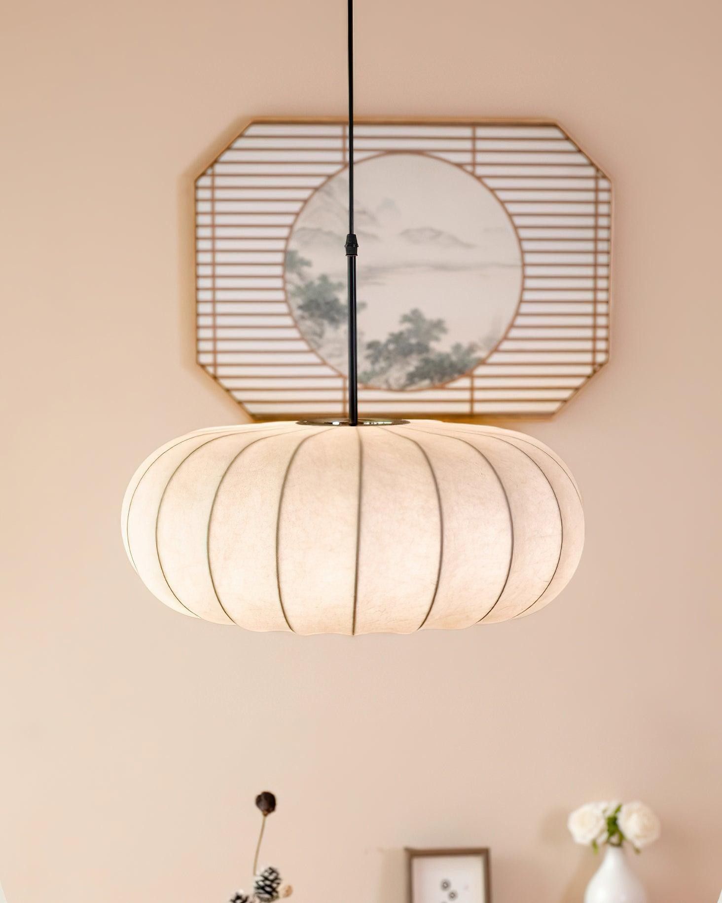 Eenvoudige Wabi-sabi witte lantaarn stoffen hanglamp HL852