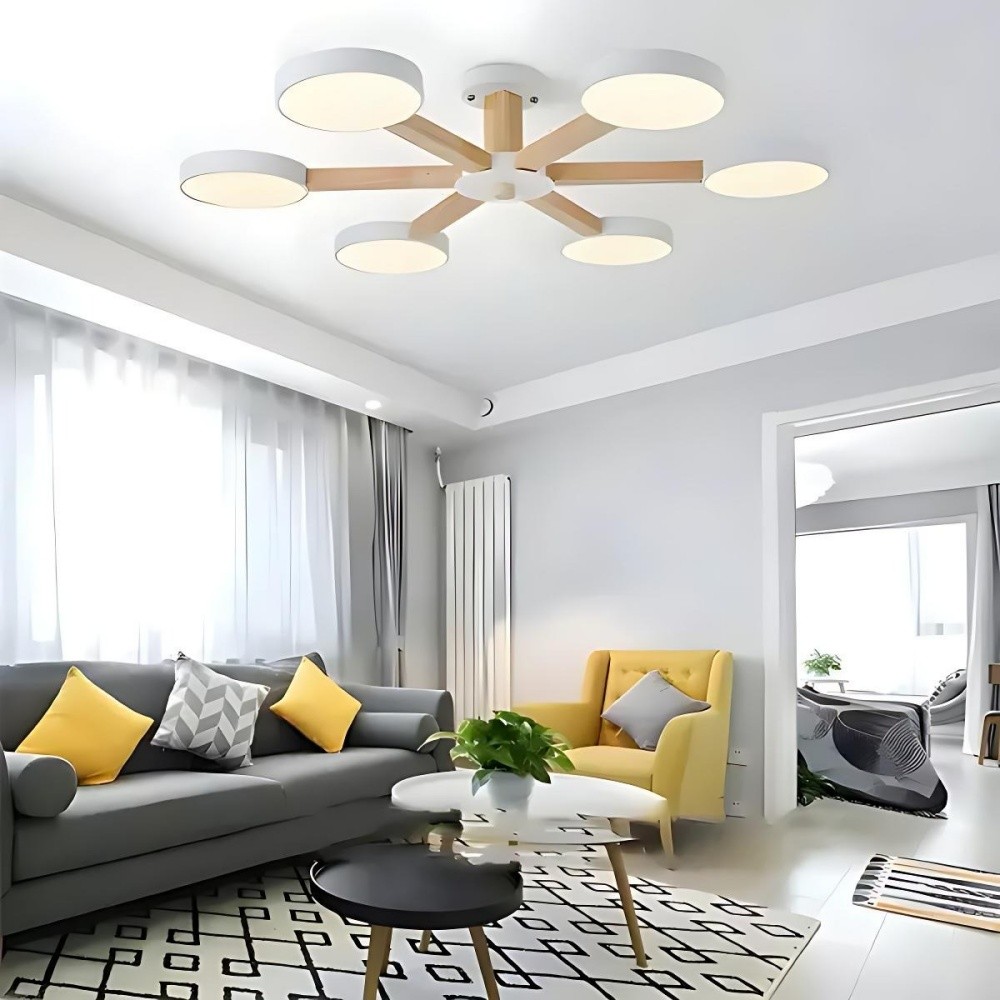 Nordic Wood Plafondlamp - Schijfvormige Lamp voor Woonkamer HL1351