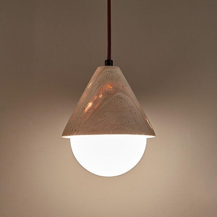 Hanglamp HL3449 van geel travertijn met crèmekleurige afwerking