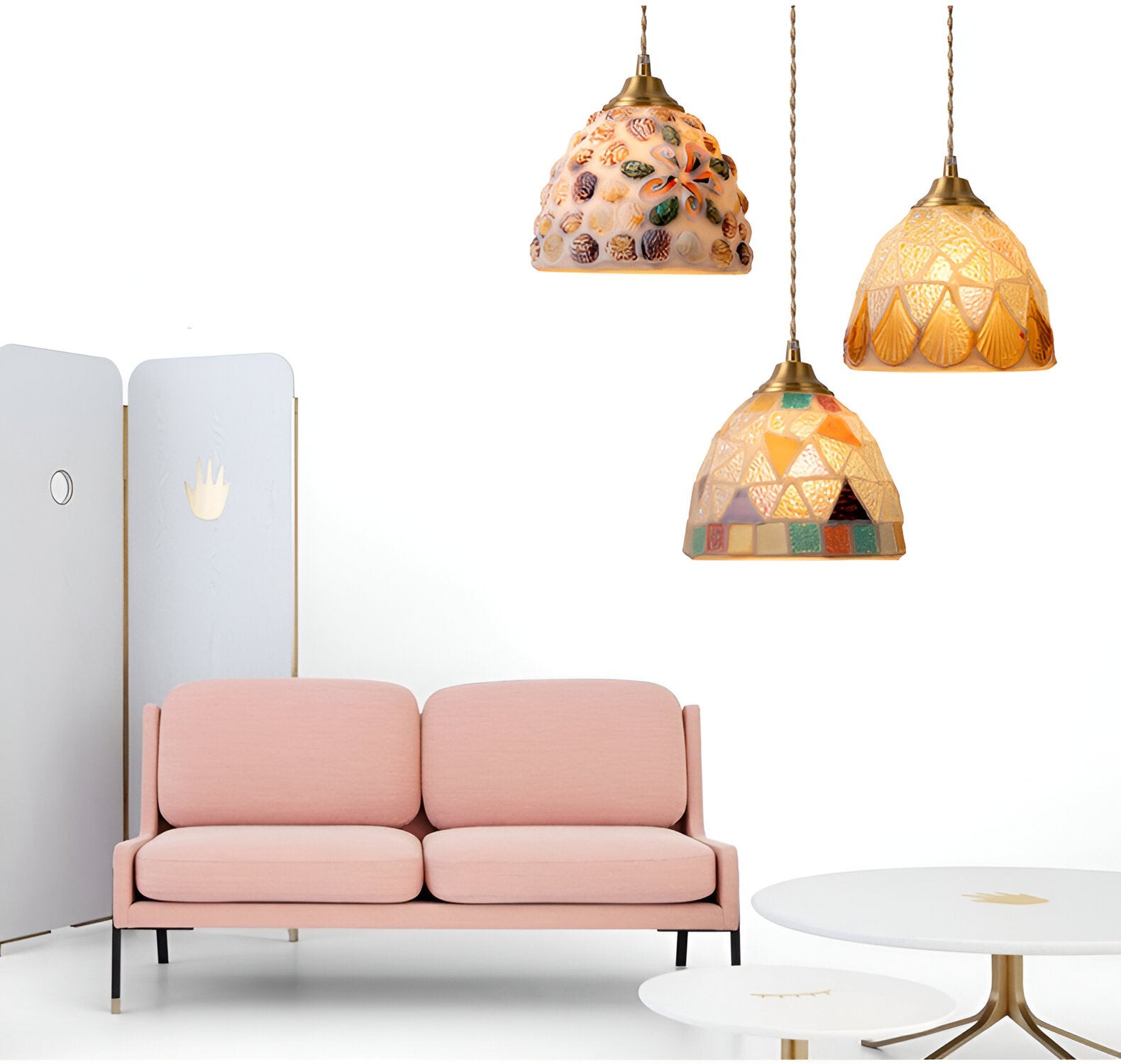 Retro kleurrijke natuurlijke schelp handgemaakte messing hanglamp HL1279