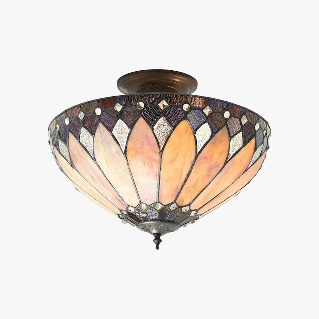TF Brooklyn Tiffany plafondlamp met halfverzonken armatuur - Geometrische glazen kap voor gangen of woonkamers HL2243