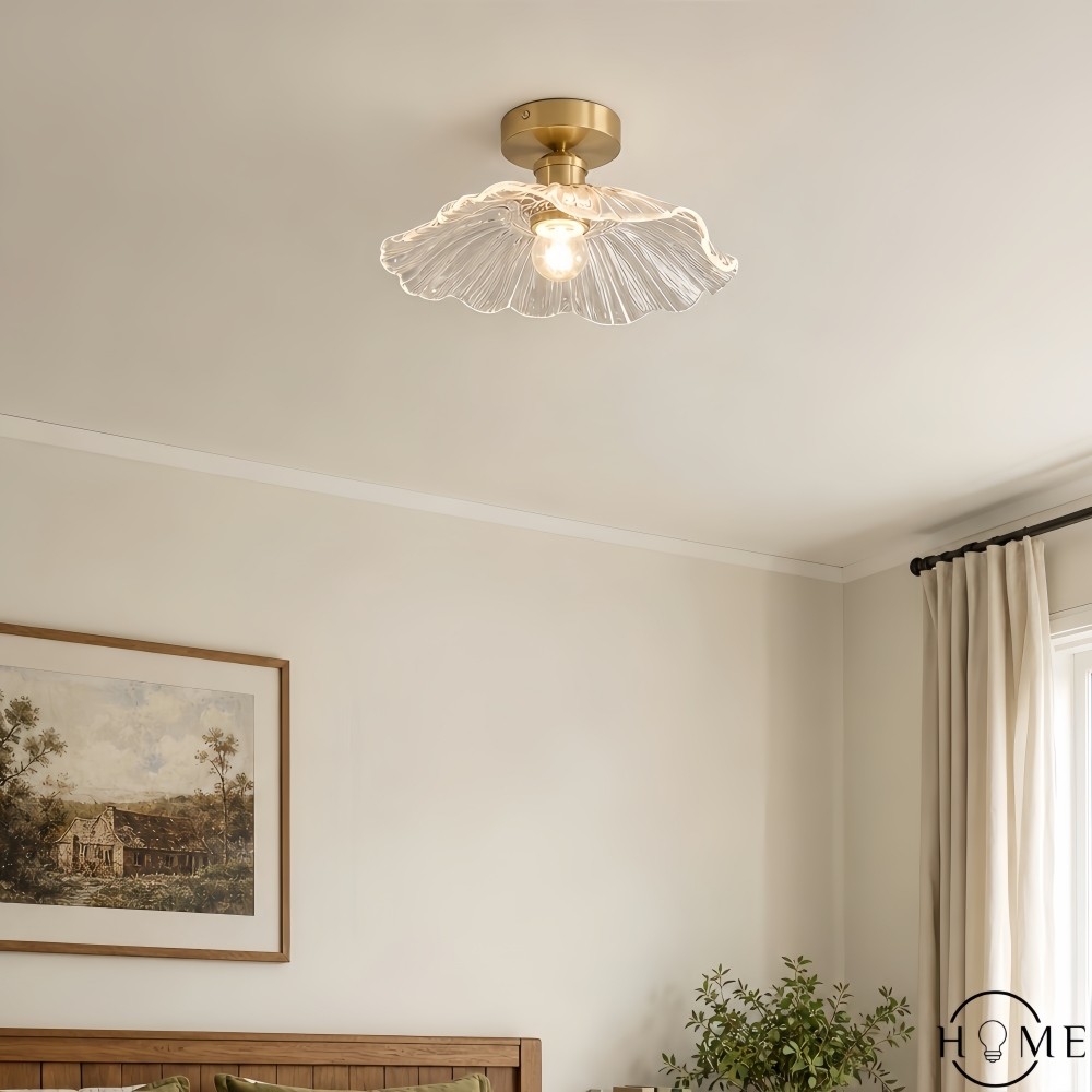Vintage Glazen Plafondlamp met Lotus Bloem HL217