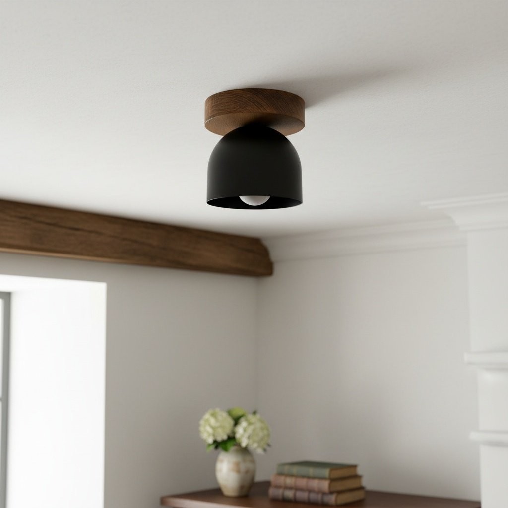 Metio Dome moderne rustieke plafondlamp - houten en metalen fusie HL1734