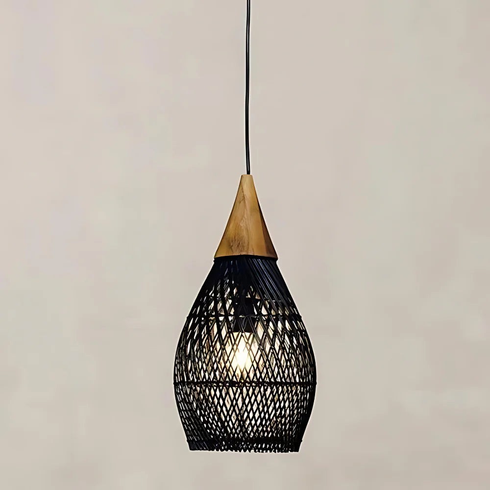Handgemaakte hanglamp van rotan met wandtapijtmotief HL3392