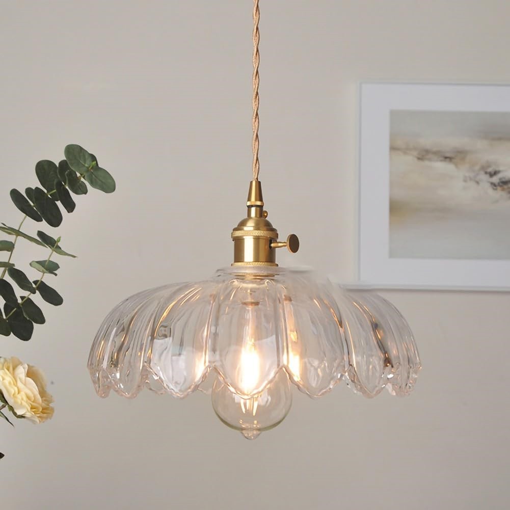 Vintage rustieke bloemblaadjesknoppen glazen hanglamp HL201
