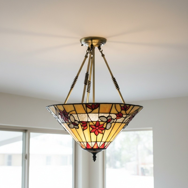 TF Butterfly hanglamp - Hanglamp met glas-in-lood in art nouveau-stijl voor de woonkamer HL2126