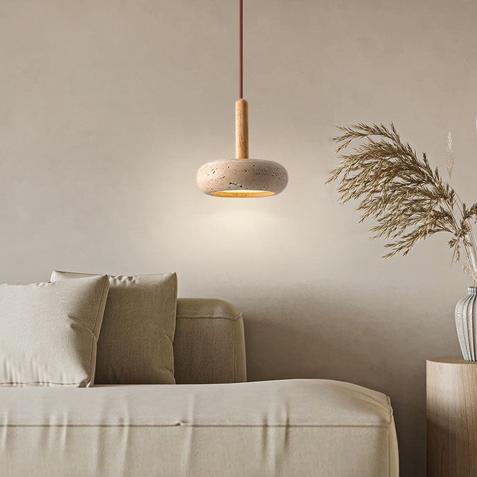 Traditionele Japanse ronde houten travertijn hanglamp HL934
