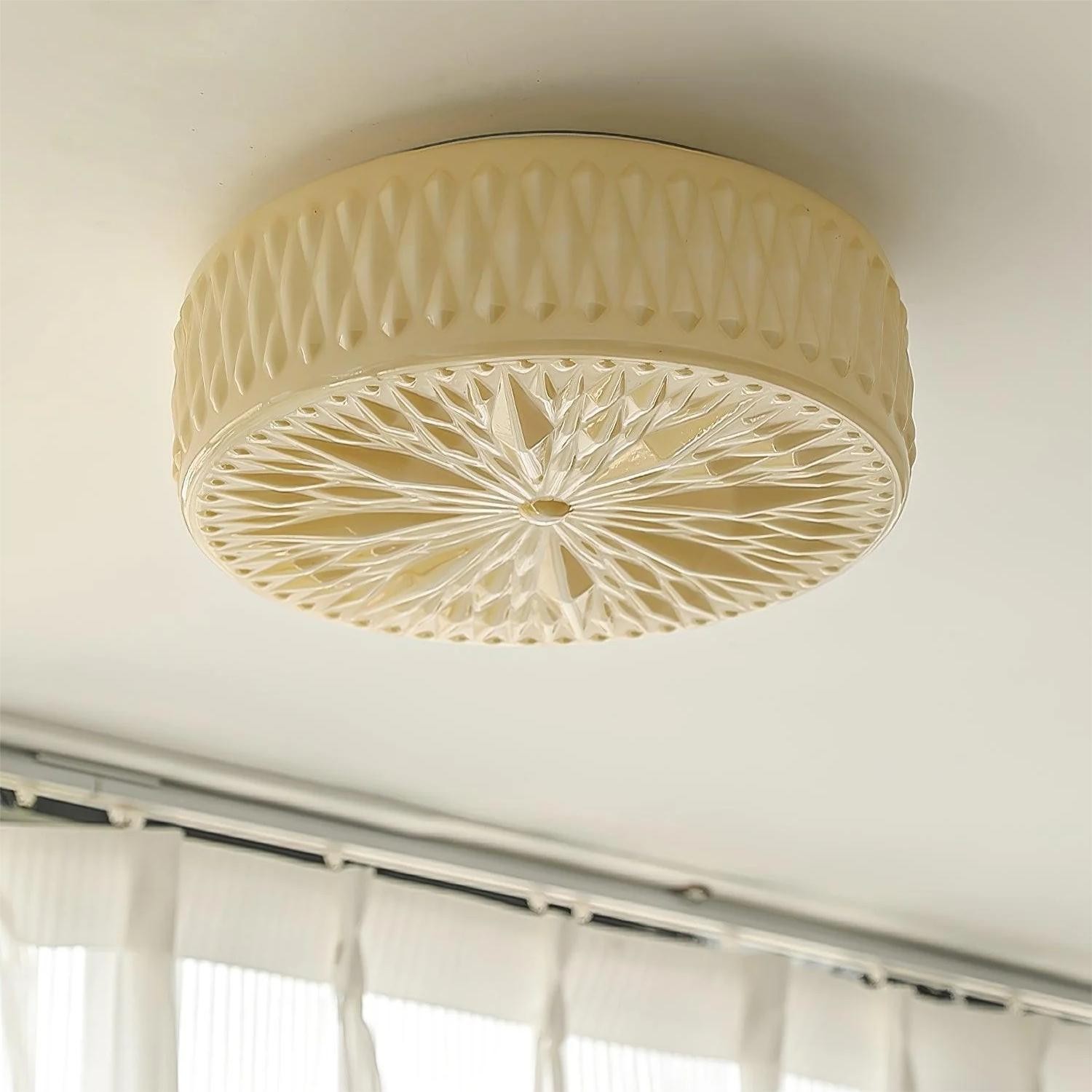Vintage gebeeldhouwde glazen schijfplafondlamp HL194