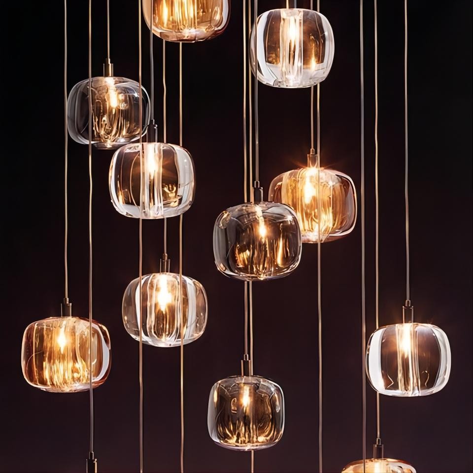 Cubie kroonluchter rookglas bol hanglamp voor kookeiland