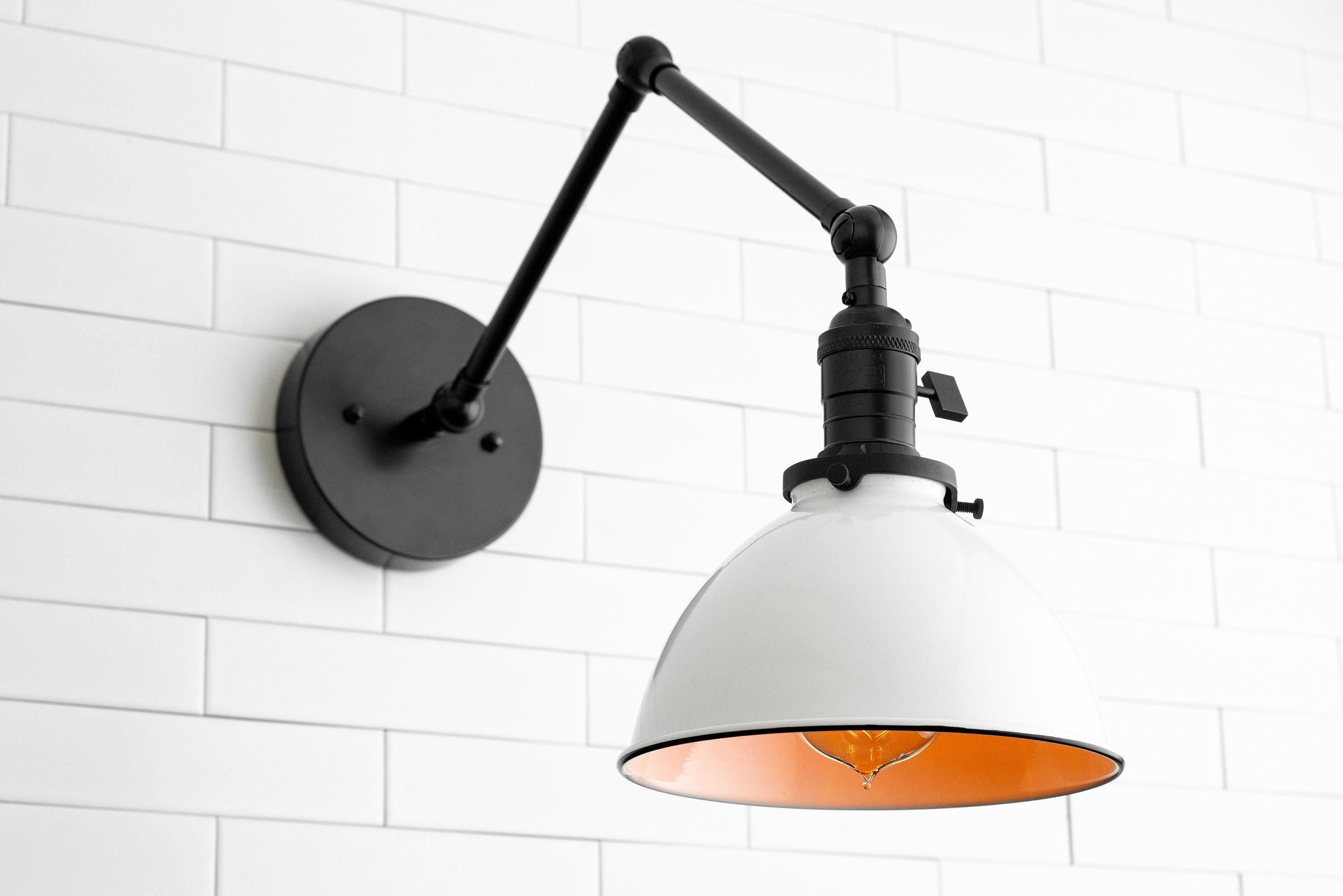Conique metalen vintage industriële wandlamp met zwenkarm - verstelbare koepelvormige kap voor studie HL1675