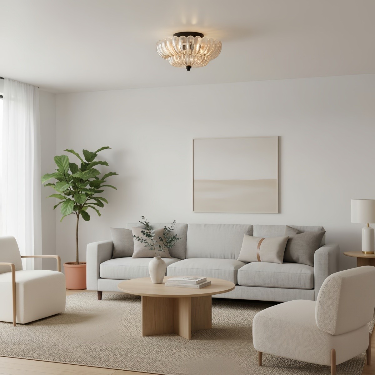 Orilanavo Glazen Plafondlamp met Halfverzonken Montage - Stijlvol Paraplu-ontwerp voor Slaapkamer en Woonkamer HL2421