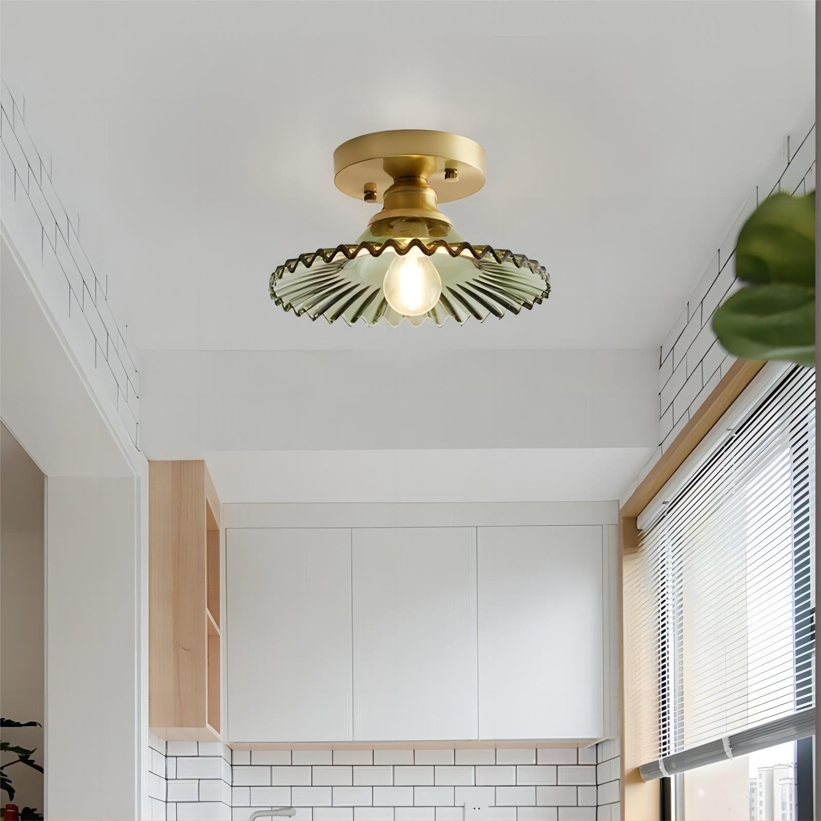 Vintage helder glazen geribbelde bloemblaadje plafondlamp HL139