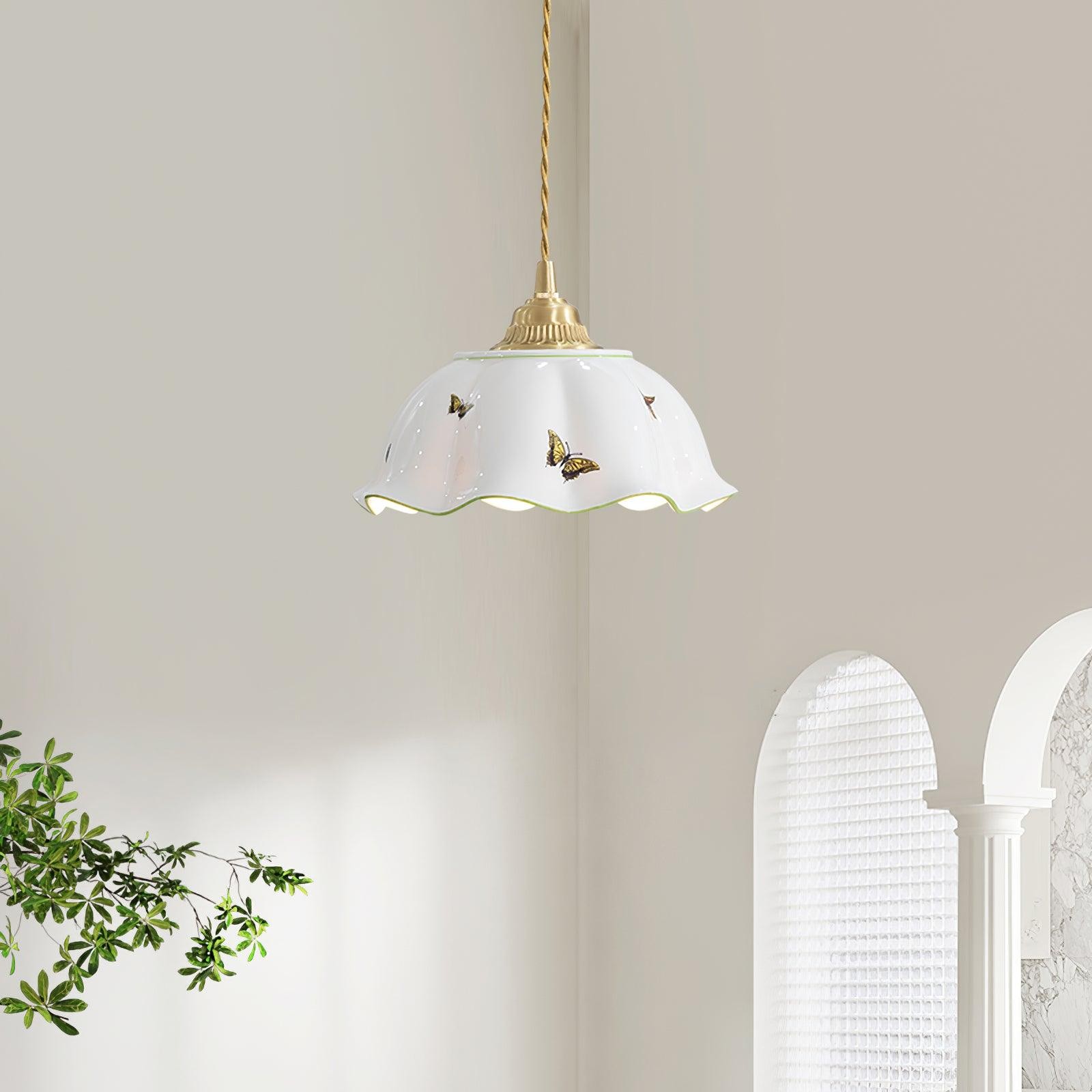 Retro crèmekleurige keramische hanglamp HL959