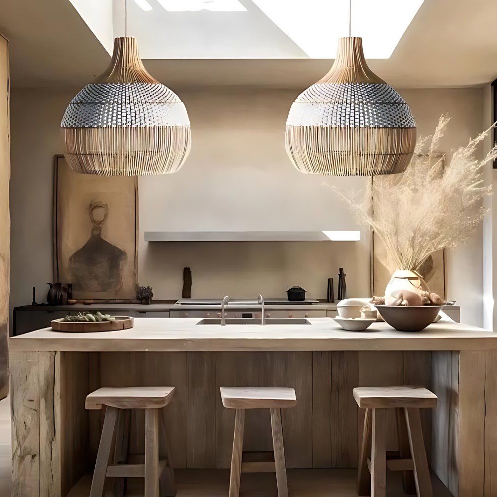 Luchtige, witte, elegante hanglamp van natuurlijk rotan HL3395