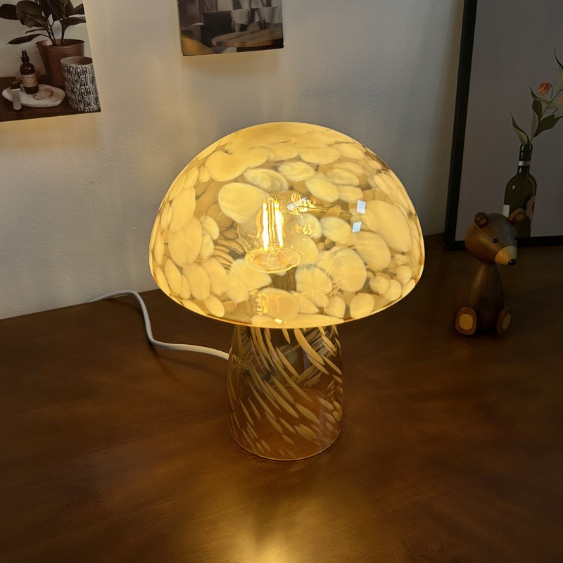 Retro Paddestoel Bruin Glazen Tafellamp HL175