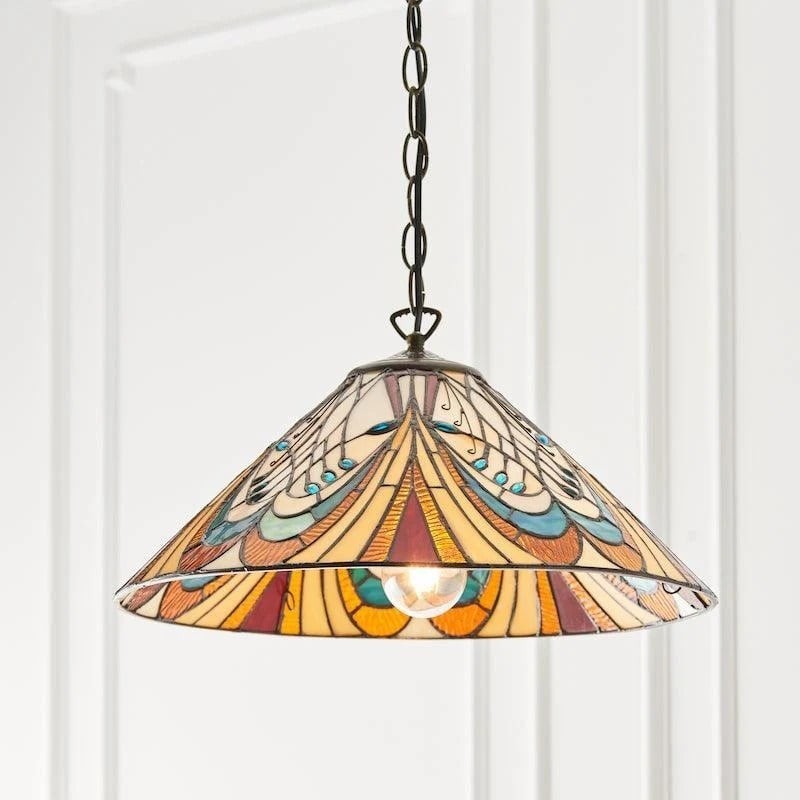 TF Hector Hanglamp - Decoratieve lamp met Art Nouveau glas-in-lood design voor eet- of woonkamer HL2228