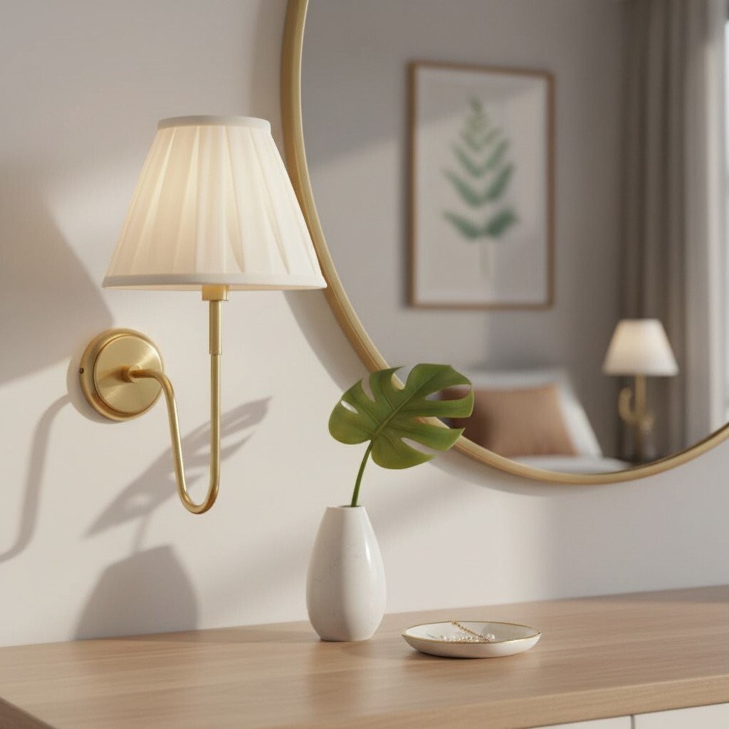 Ivoralux Wandlamp met taps toelopende stoffen kap - Moderne klassieke wandlamp met gebogen arm voor gangen of slaapkamers HL2143