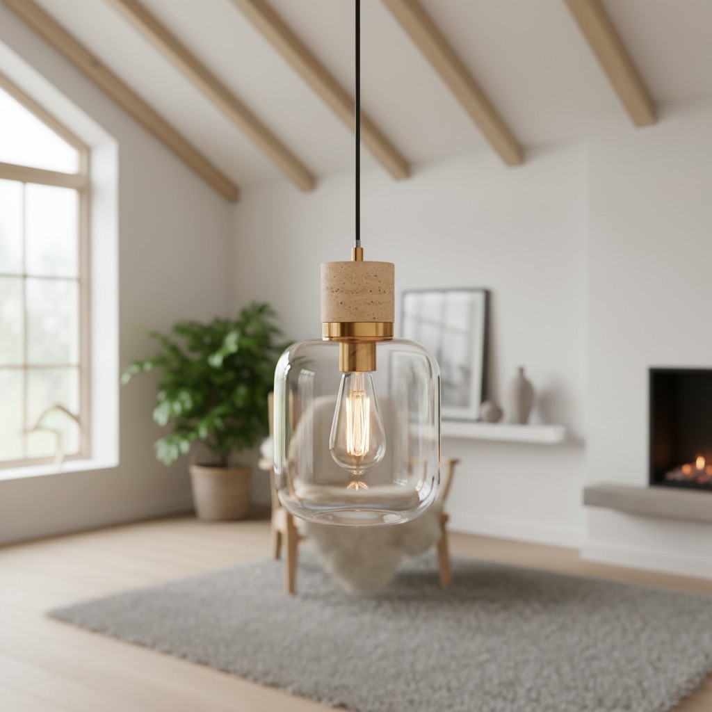 Korlisse Hanglamp van natuursteen en glas - Stijlvolle lamp voor de woonkamer of zitkamer HL2124