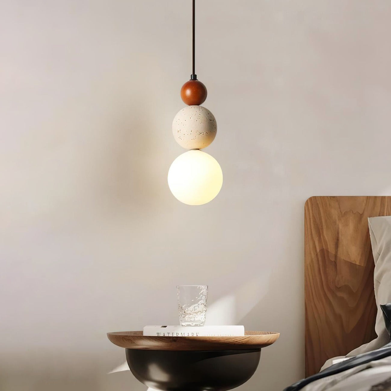 Elegante Glow Cream Stone hanglamp voor naast het bed HL3462