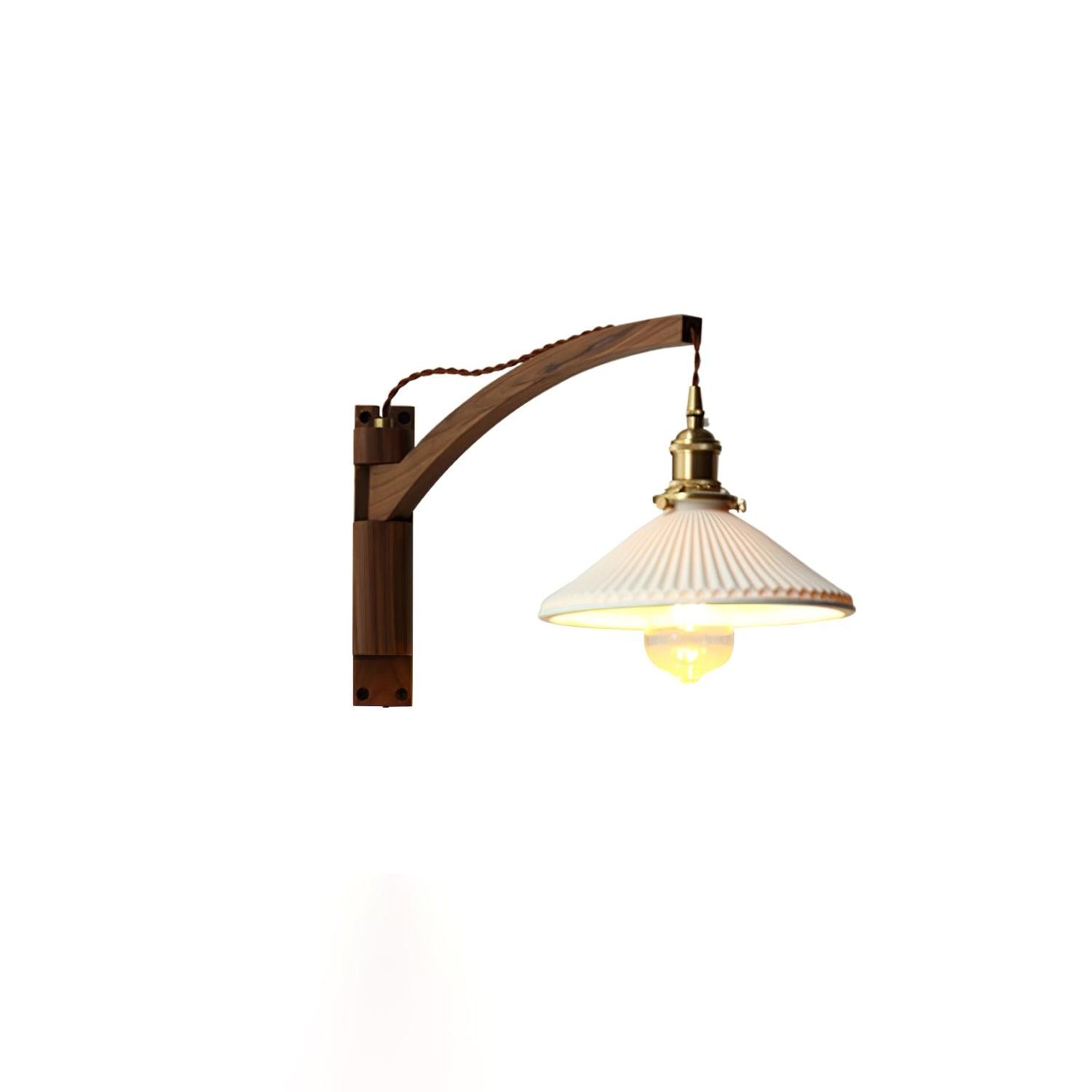 Walnoot Taps Toelopende Geribbelde Keramische Zwenkarm Wandlamp HL1077