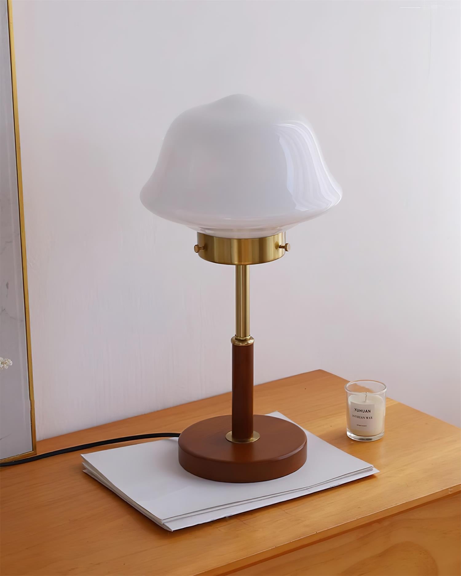 Mid Century Vintage Walnoot Glazen Tafellamp HL490