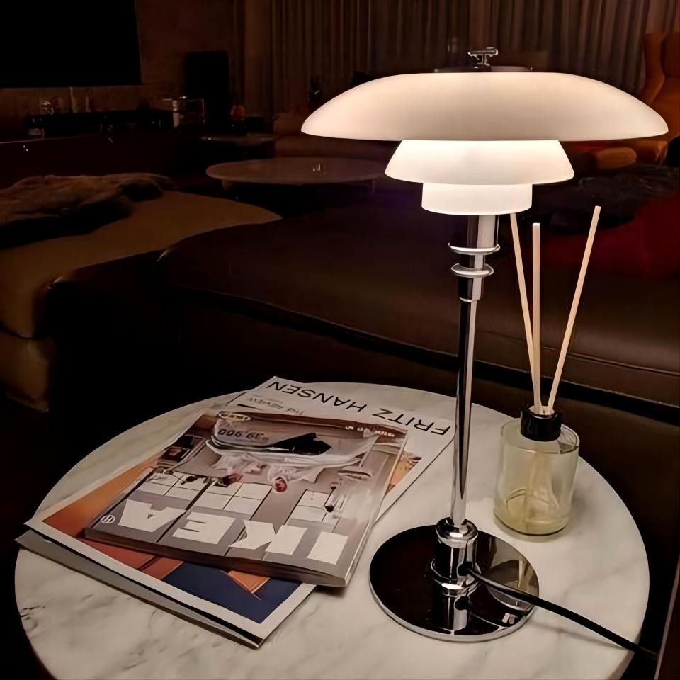 Glazen tafellamp met Multilayer roestvrij staal