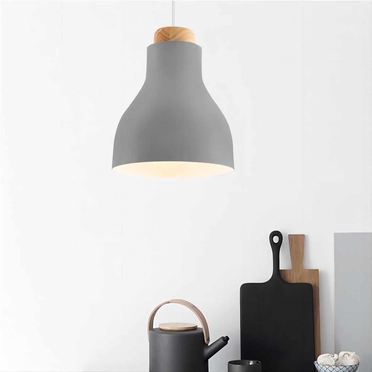 Nordic cilinder hanglamp met houten kop HL197