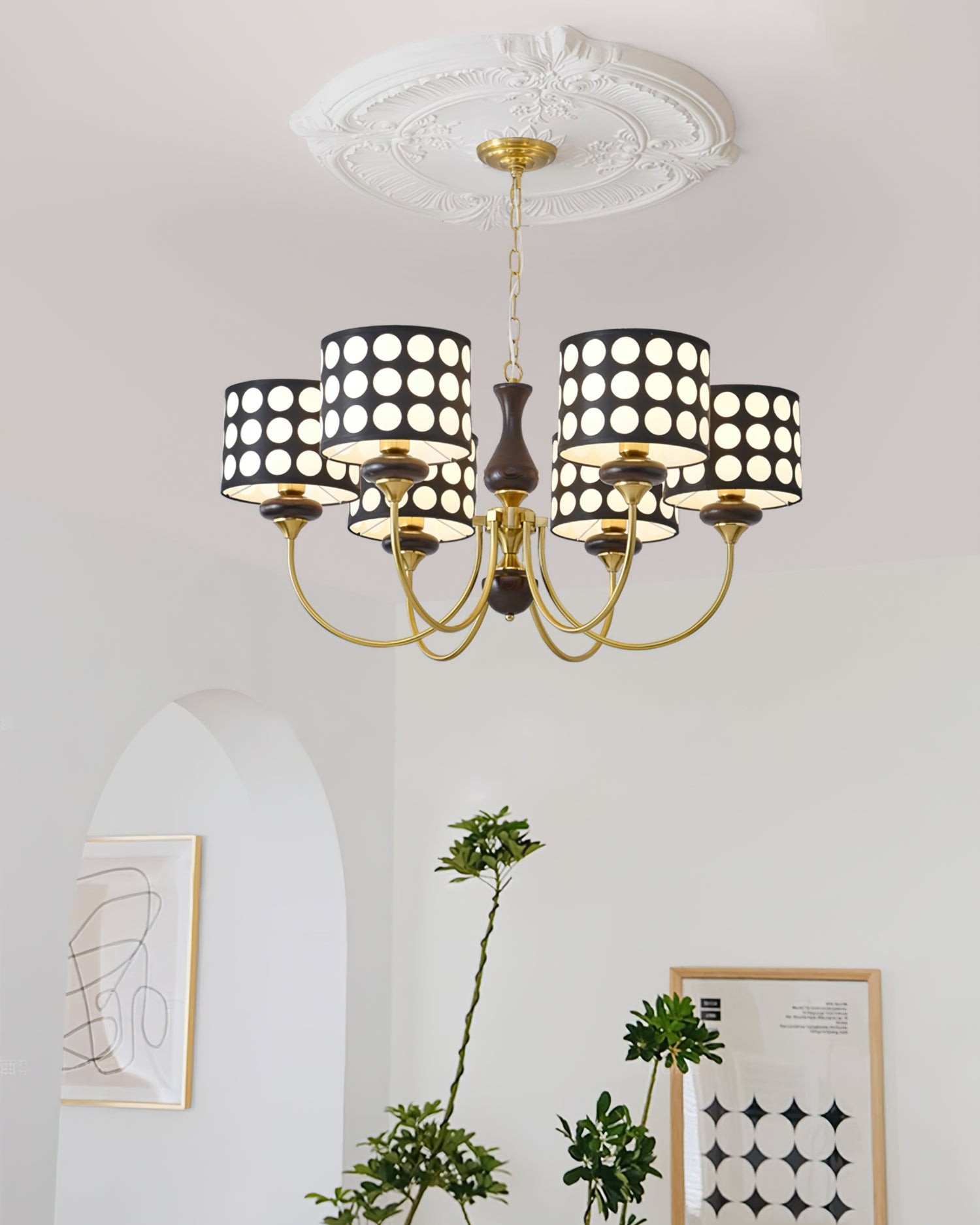 Moderne luxe zwarte kroonluchter met meerdere koppen en stippen HL1121