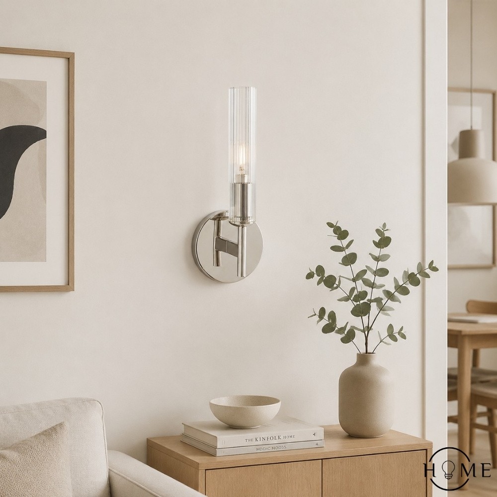 Bravira geribbelde glazen wandlamp - buisvormige metalen lamp met klassieke afwerking HL1554
