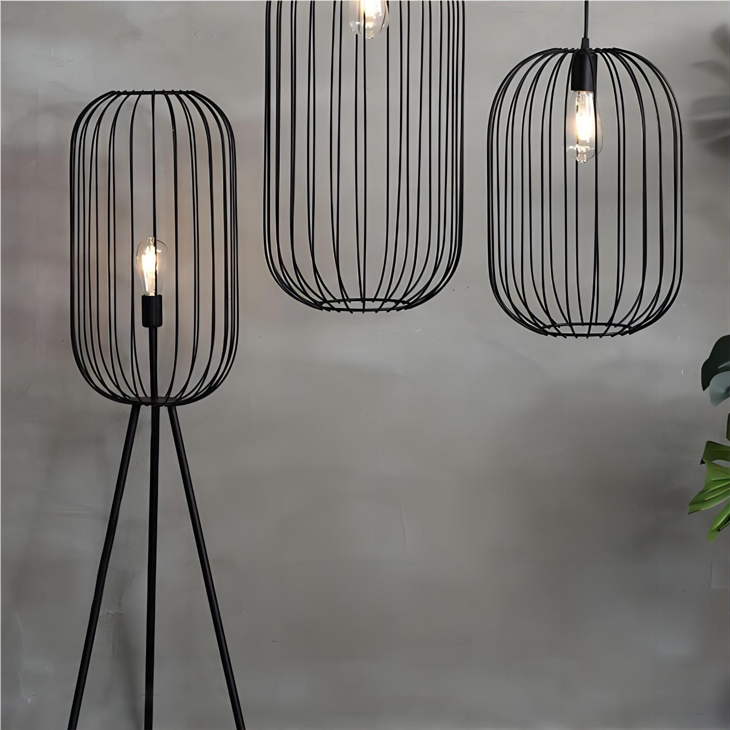 Industriële ijzeren streep kooivloerlamp HL128