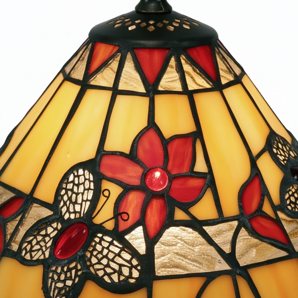 TF Butterfly Tafellamp - Tafellamp met handgesneden glas-in-loodkap voor woonkamer en slaapkamer HL2052