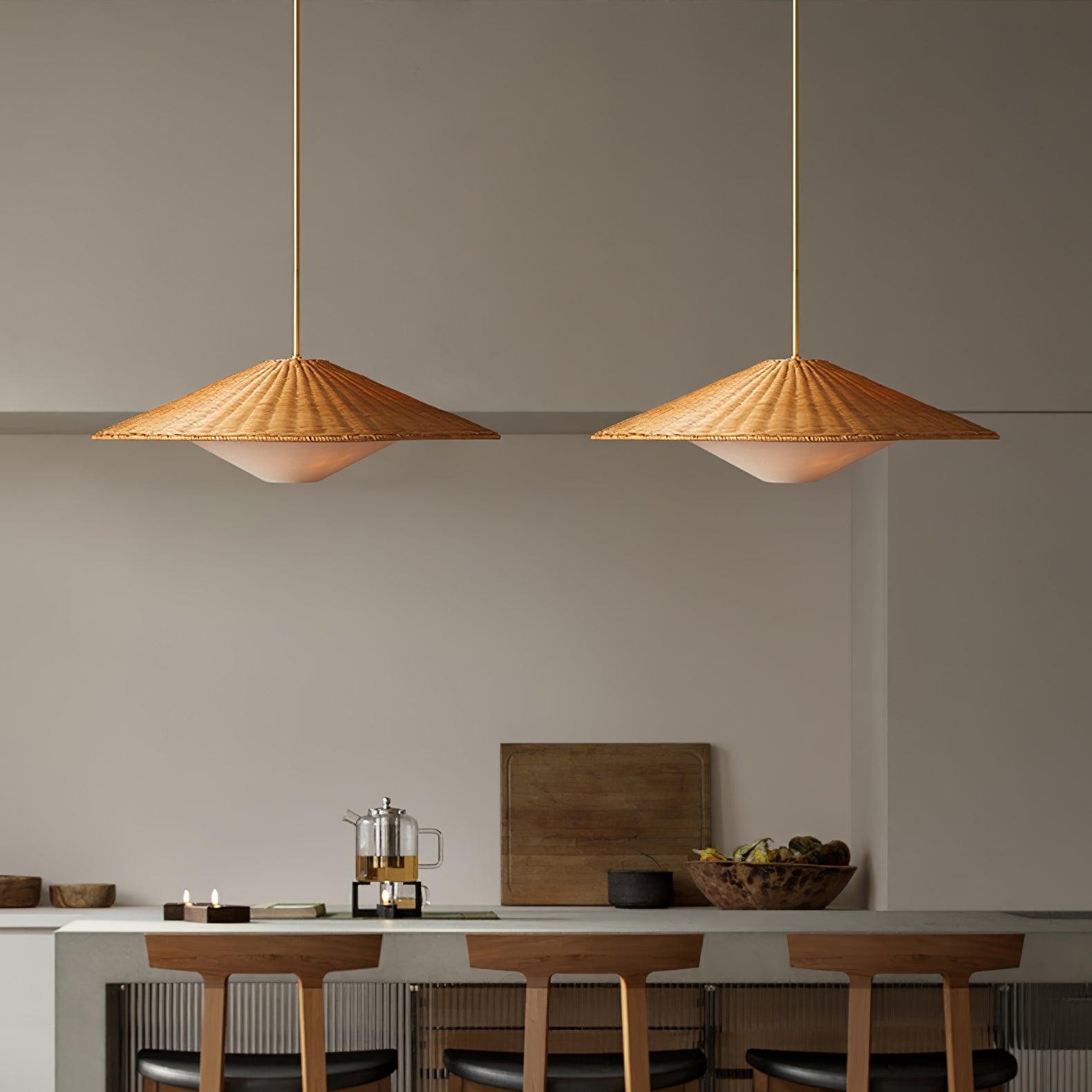 Hanglamp in de vorm van een rotan hoed, geschikt voor de woonkamer HL796