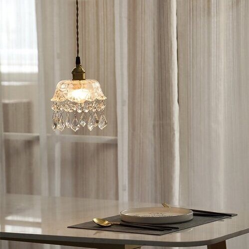 Vintage helder geribbeld glas paraplu hanglamp HL49