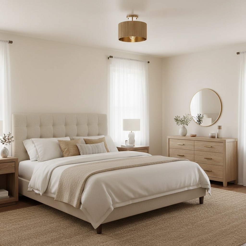 Flutera plafondlamp met geribbelde trommelvorm – Landelijke, gestructureerde plafondlamp voor woon- en slaapkamer HL2431