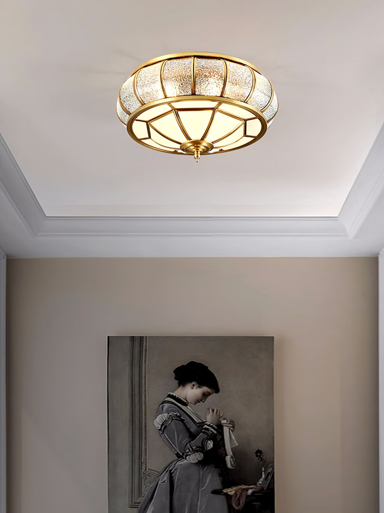 Ronde plafondlamp van getextureerd glas HL756