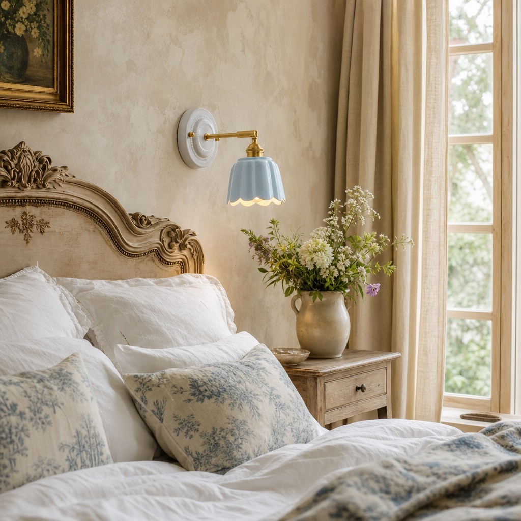 Cienax Retro Keramische Bloem Wandlamp voor Slaapkamer of Woonkamer HL3578