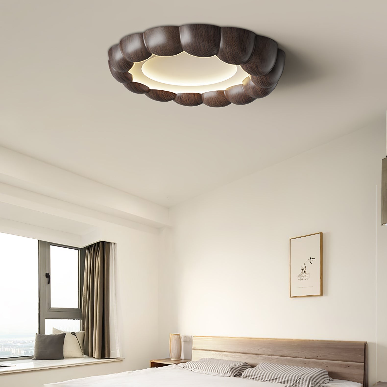Plafondlamp met imitatiehouten rimpel HL441