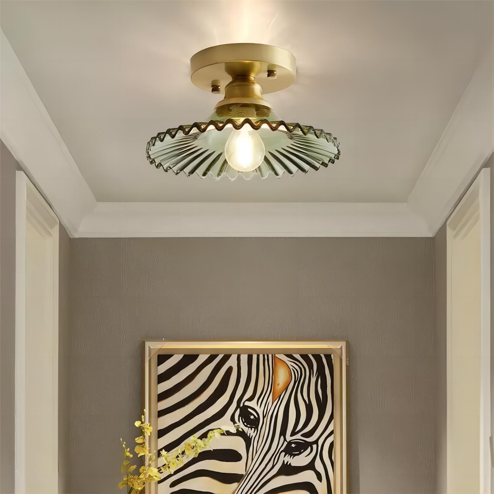 Vintage helder glazen geribbelde bloemblaadje plafondlamp HL139