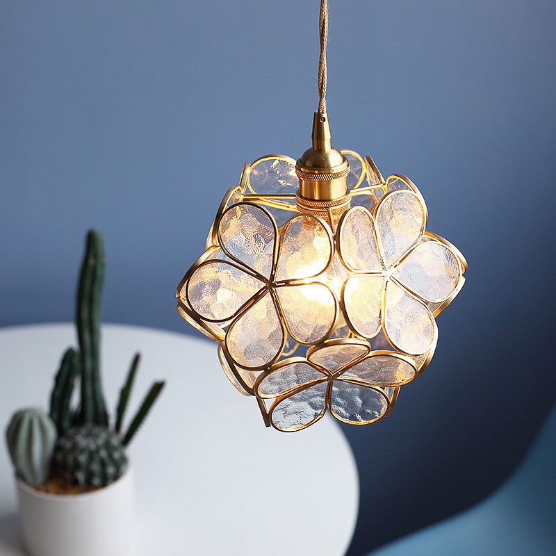 Romantische handgeblazen glazen bloemblad hanglamp HL47