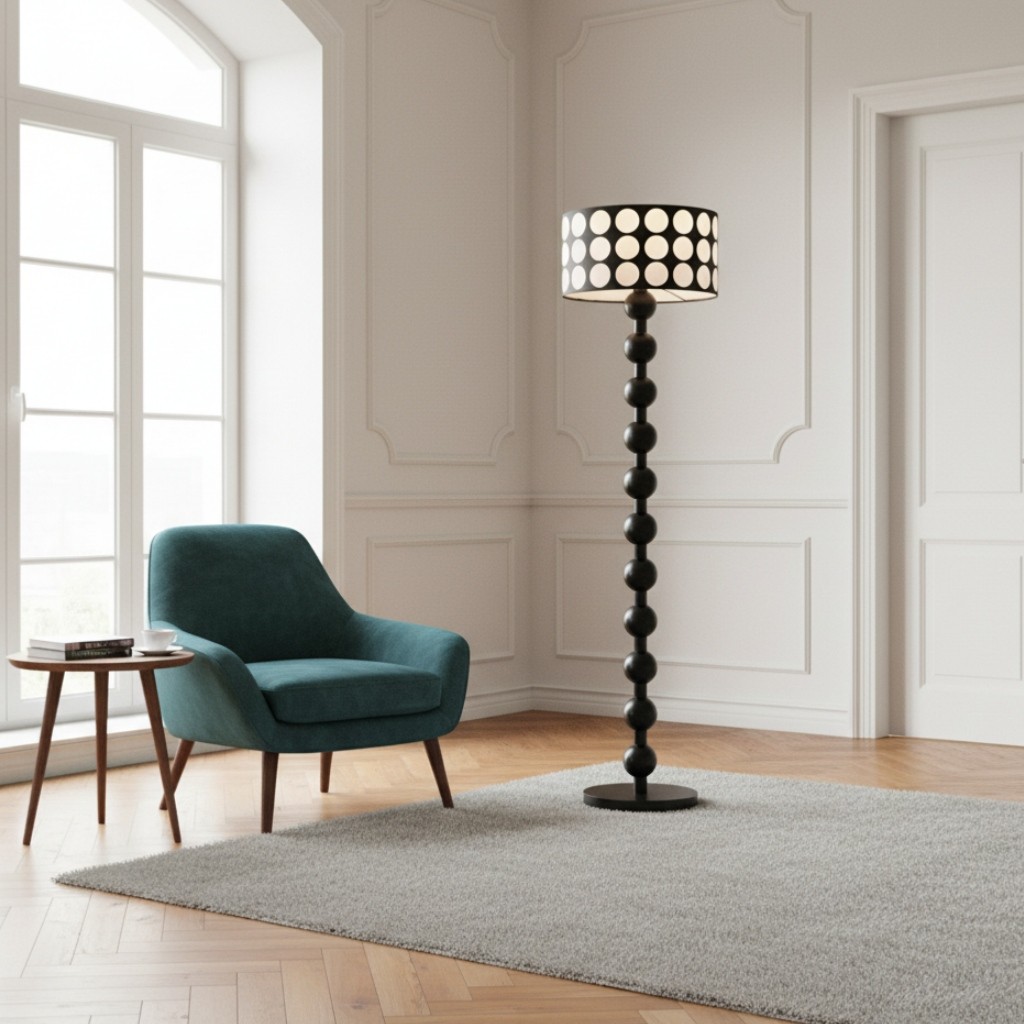 Retro Tafellamp met Stippenpatroon - Houten vloerlamp voor woonkamer HL1844