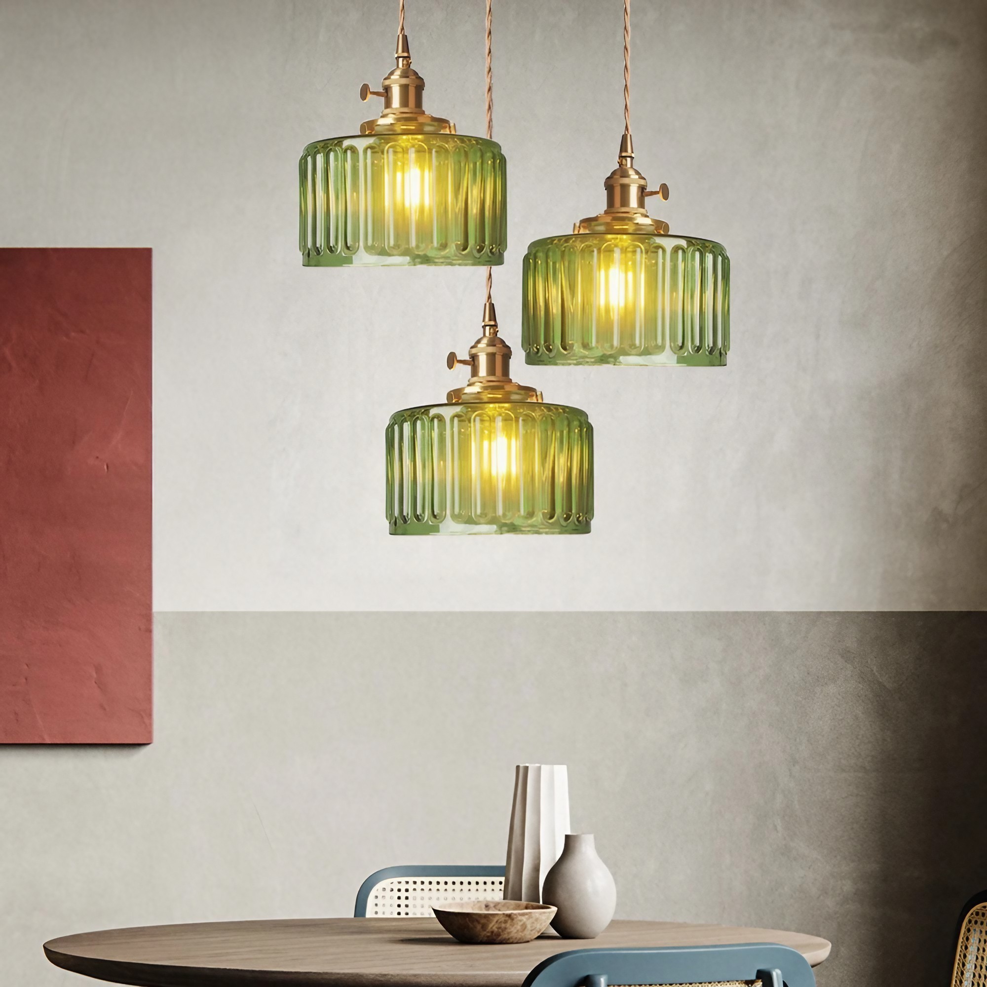 Retro Korte Cilinder Golvende Glazen Hanglamp HL315
