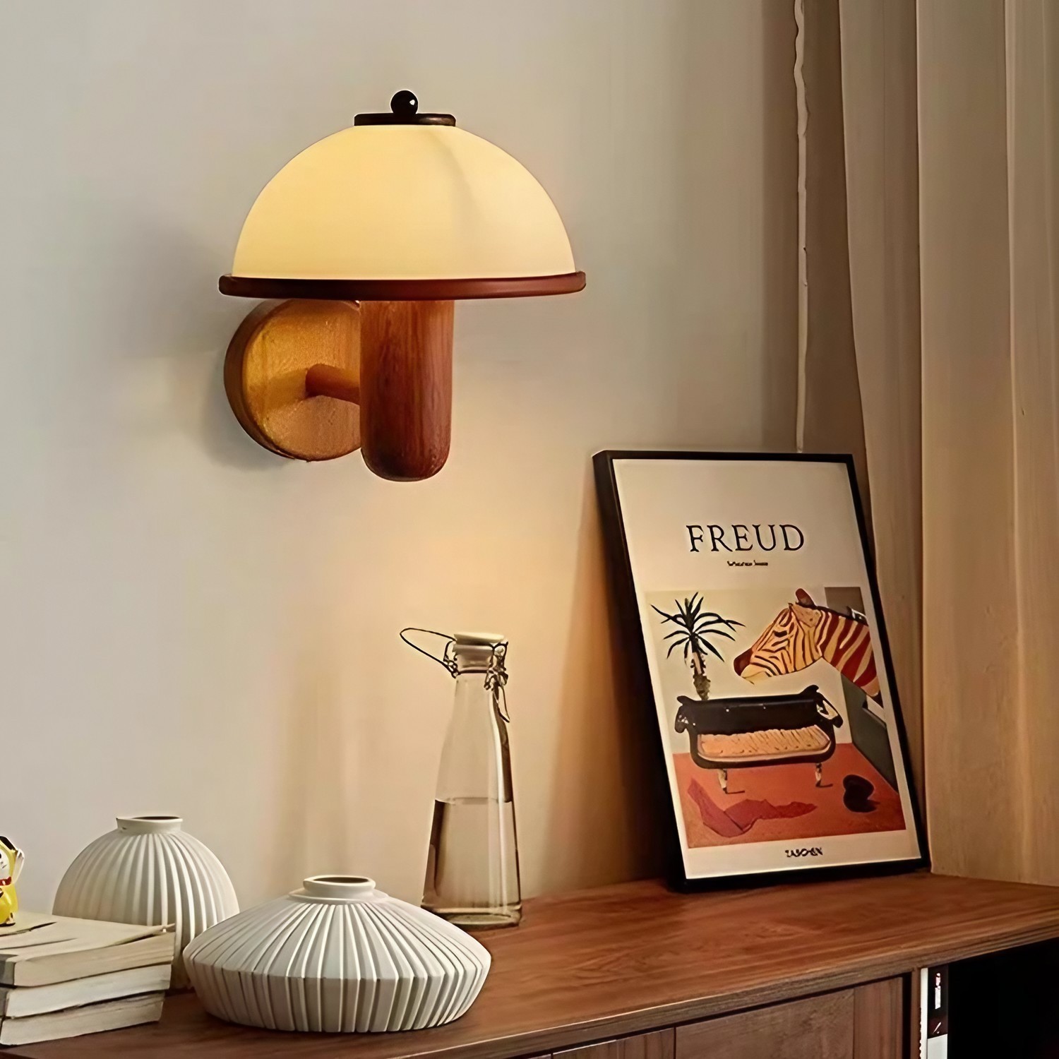 Vintage Mushroom Houten Wandlamp HL300